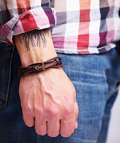 Store Braided Leather Bracelet for Man or Women Cross Symbol Faith Jewelry Handmade Adjustable Unique