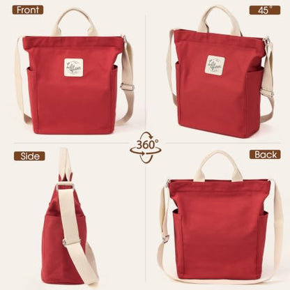 Lily queen Women Canvas Tote Handbags Casual Shoulder Work Bag Crossbody - color: Dark Red