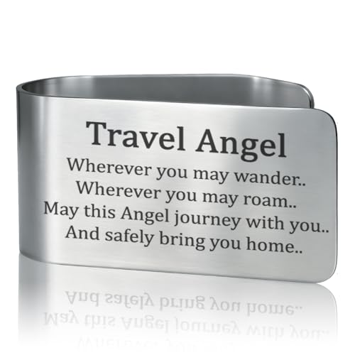Travel Angel Wherever You May Wander May This Angel Journey with You Engraved Stainless Steel Car Visor Clip, Safe Travels Visor Clip, Safe Driving Gifts for Son Daughter Friend Driver - color: Silver017