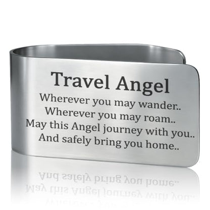 Travel Angel Wherever You May Wander May This Angel Journey with You Engraved Stainless Steel Car Visor Clip, Safe Travels Visor Clip, Safe Driving Gifts for Son Daughter Friend Driver - color: Silver017