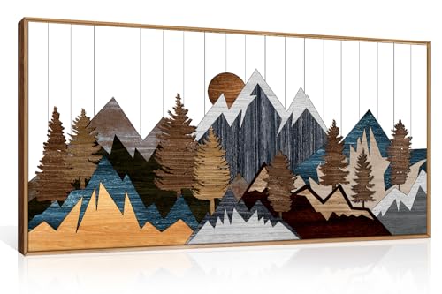 CHDITB Framed Wood Mountain Wall Art, 20"x40" Large Country Woodcut Style Wall Decor, Rustic Forest Nature Wall Painting, Modern Canvas Art Prints for Living Room, Bedroom, Farmhouse, Office - color: Mountain, size: 40"L x 20"W