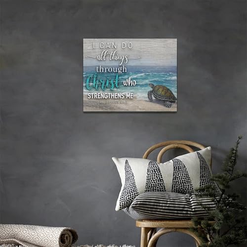 Christian Turtle Wall Art Inspirational Bible Verse Pictures Wall Decor Beach Ocean Canvas Prints Framed Modern Painting Artwork for Bedroom Office Living Room Bathroom Dining Room 16"x12" - color: Christian Turtle, size: 16"L x 12"W