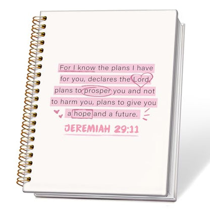 ETVISO Pink Christian Notebook, JEREMIAH 29:11 Christian Journal for Women, Scripture Notebook, Bible note taking, Bible Journal, Hardcover Spiral Notebook 80 Sheets -160 Pages 5.5x8.3 Inch - color: 02-Bible(JEREMIAH 29:11)