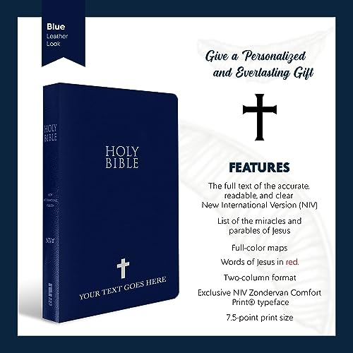 Personalized NIV Small Print Bible for Adults, Name Engraved, Standard Size - color: Blue, style: New International Version