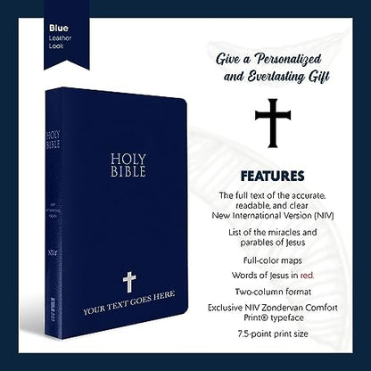 Personalized NIV Small Print Bible for Adults, Name Engraved, Standard Size - color: Blue, style: New International Version