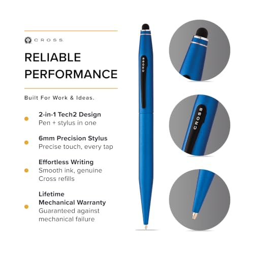 Cross Tech2 Metallic Blue Ballpoint Pen, Medium Point, Black Ink - color: Blue