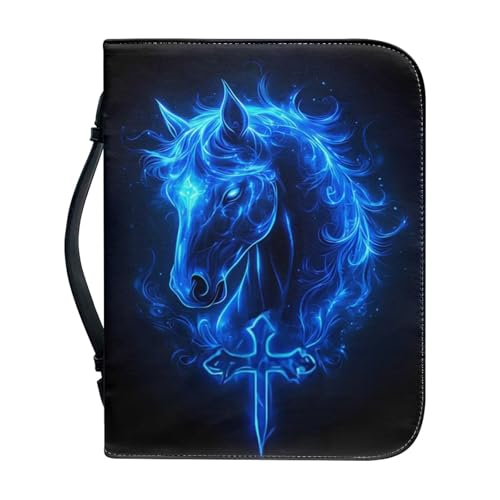 Bible Covers for Women with Handle Blue Horse Cross Lightweight Large Bible Tote Bag for Man Waterproof Multi-Functional Man Bible Carrying Case - color: Blue Horse Cross, size: 2XL