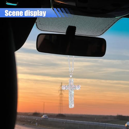 ZIMISI Bling Cross Car Hanging Ornament (White) - color: White
