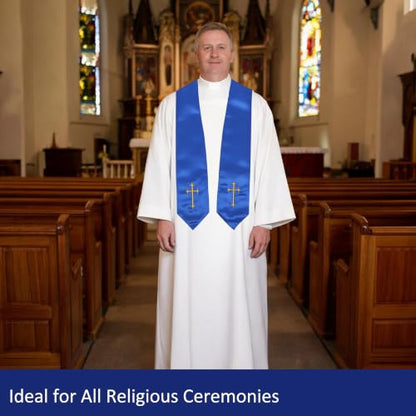 Clergy Stole, Choir Stole with Cross Embroidery 60'' - color: Royal Blue