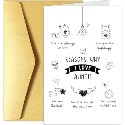 Chenive Birthday Card for Aunt Auntie, Mothers Day Card for Aunt from Niece Nephew, Christmas Cards Gifts, Appreciation Gifts from Niece Nephew, Reasons Why I Love Auntie Cards - color: Aunt Birthday