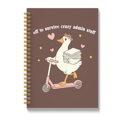JMICTUB Funny Admin Staff Goose Spiral Notebook 5.5x8.3, Administrator Administrative Assistant Gifts Hardcover Lined Journal - color: Spiral notebook-12