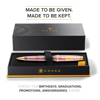 Cross Lume Translucent Translucent Pink Sapphire Resin Ballpoint Pen - Gold-Tone PVD Appointments - Black Fine-Tip Ballpoint - 0.27mm Line Width - Lifetime Mechanical Warranty - color: Pink