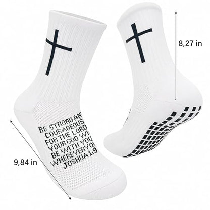 Men Christian Grip Socks for Soccer Sports Daily,Cross Socks with Anti-Slip Design, Ideal for Religious Gifts - color: Joshua 1:9