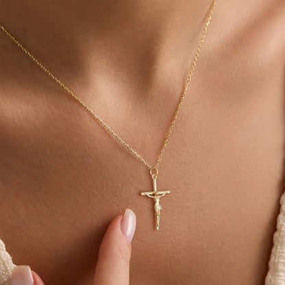 Cross Necklace for Women, Dainty 14K Gold Plated Cross Pendant Simple Long Necklaces for Women, Christian Faith Necklace Trendy Gold Jewelry Gifts for Easter - color: cross necklace