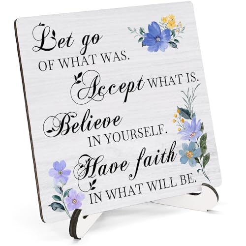 Floral Christian Wooden Sign Desk Decor, Positive Have Faith Bible Scripture Wood Plaque Sign With Stand for Church Prayer Room Home Office Desk Table Shelf Decoration, 5x5 Inch - color: Floral Faith, size: 5x5x1.1 in