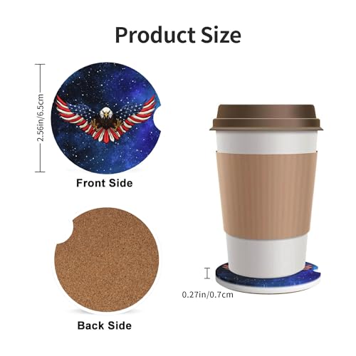 American Eagle Flag Car Cup Holder Coasters 2 Pack 2.63" for Women - color: Blue