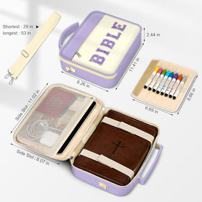 FINPAC Bible Cover with Shoulder Strap, Church Book Carrying Bible Case Bag - color: Letter Purple