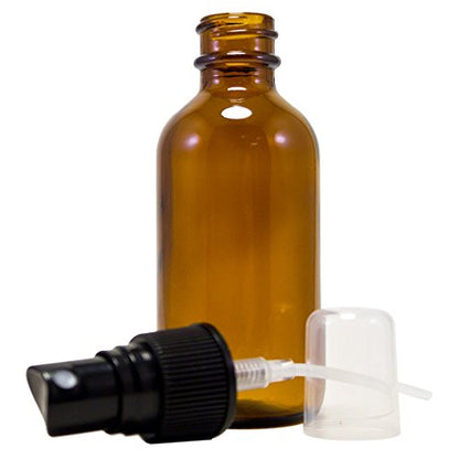 GreenHealth 2 oz Amber Boston Round Glass Bottle with Fine Mist sprayer 12/bx + 2 Clear Pipette