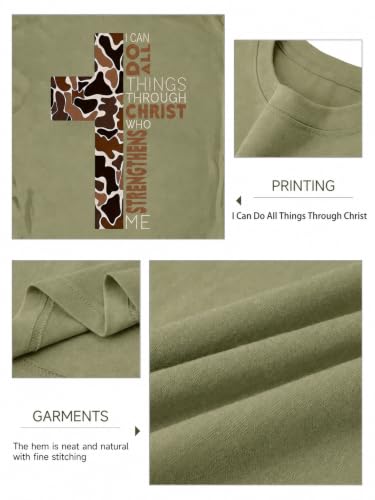 Christian Shirts for Men I Can Do All Things Through Christ Cross T-Shirt - color: Green, size: XX-Large