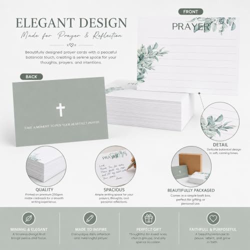 100 Pcs Lined Prayer Cards - 4x3 Christian Note Cards with Sage Green Botanical Art - 250GSM Matte Paper Boxed Set for Church, Small Group & Prayer Requests - color: SAGE GREEN