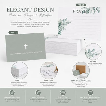 100 Pcs Lined Prayer Cards - 4x3 Christian Note Cards with Sage Green Botanical Art - 250GSM Matte Paper Boxed Set for Church, Small Group & Prayer Requests - color: SAGE GREEN