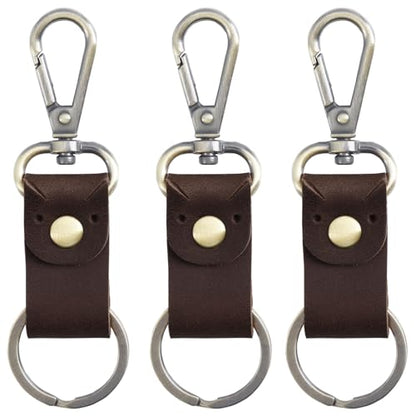 Jack&Chris Genuine Leather Keychain, Small Keychain for Man and Women, Key Holder Mens Belt Key Chain Ring, Red Brown - color: 3pack-red Brown