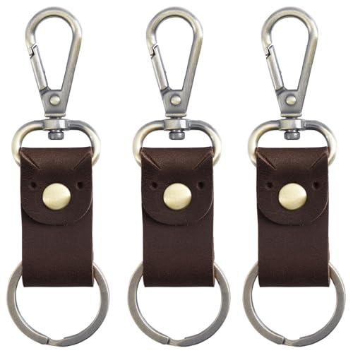 Jack&Chris Genuine Leather Keychain, Small Keychain for Man and Women, Key Holder Mens Belt Key Chain Ring, Red Brown - color: 3pack-red Brown
