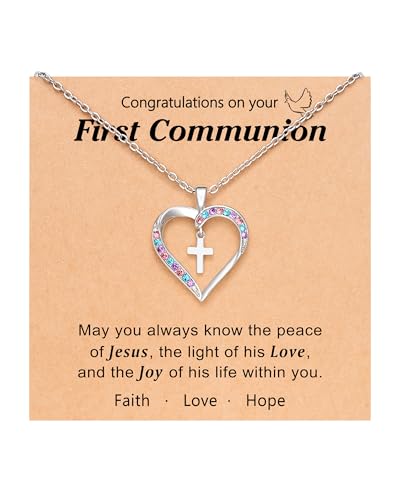 UPROMI Cross Necklace for Girls Back to School Baptism Graduation Gifts - style: First communion