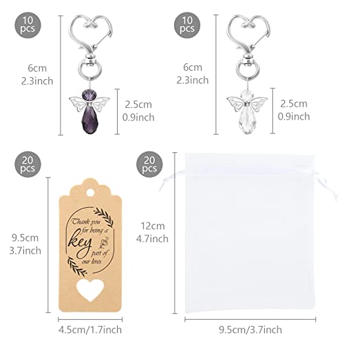 GWHOLE 20 Sets Angel Keychains with Organza Gift Bags & Thank You Tags, - style: 20 Set(Purple & White)