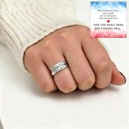 Faith Over Fear Cross Inspirational Rings for Women Daughter, Christian Blessed Hope Love Encouragement Rings Adjustable Open Tiny Purity Wrap Thumb Cross Ring Jewelry Graduation Cocktail Party - color: This Too Shall Pass Silver