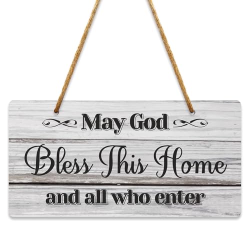 Christian Home Decor May God Bless This Home Sign Printed Wall Art God Bless Sign Decorative Wall Plaque Religious Porch Decoration Housewarming Decor for Front Door 10x5 Inches PVC Hanging Plaque