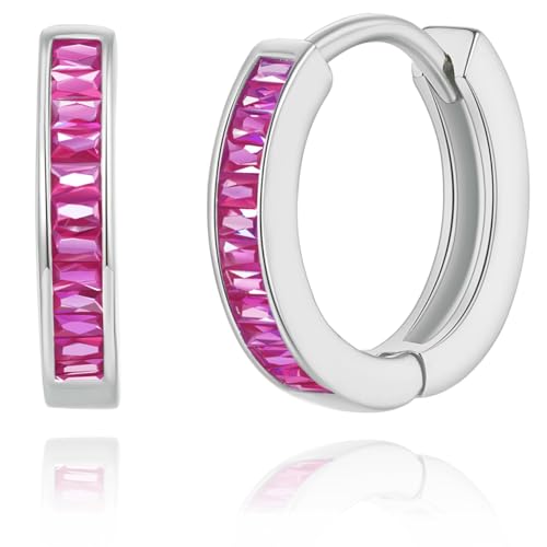 14K Gold Huggie Earrings for Women Silver Huggie Hoop Earrings Cubic Zirconia Huggie Earrings Stud Earrings Lightweight Dainty Hypoallergenic Earrings Jewelry Gifts - color: Silver Hot Pink CZ Huggies