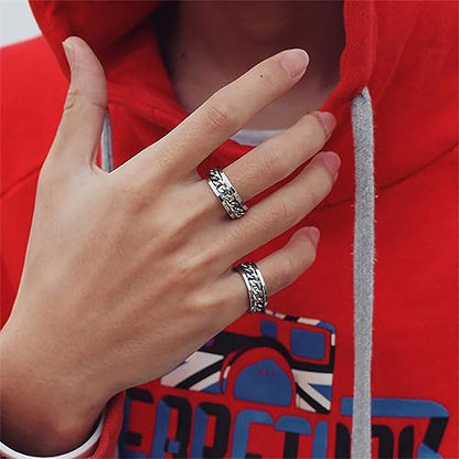 Mens Fidget Rings Anxiety Ring for Men 6mm 8mm Chain Spinner Ring Size 5-14 - color: Silver Silver