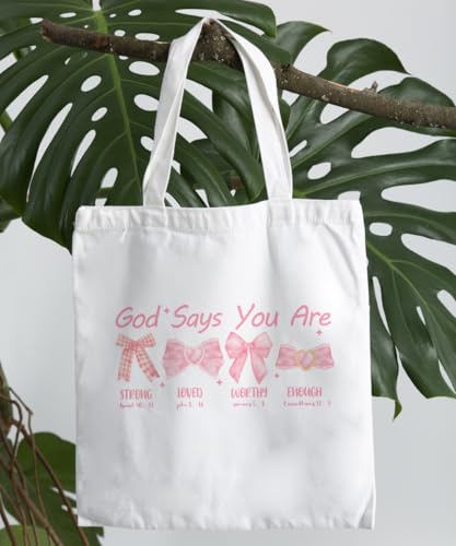 Coquette Bow Bible Canvas Tote Bag for Women Teens Teen Girls, Pink Bow Girls Tote Bag, Coquette Gifts - color: Pink Christian Bow
