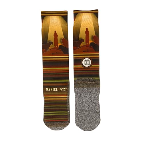Bible Verse Socks for Men, Christian Scripture Crew Socks, Faith Gift - color: Daniel and the Lions Den