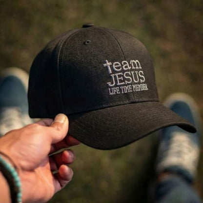 Custom Baseball Cap Team Jesus Life Time Member Christian God - color: Black Design Only