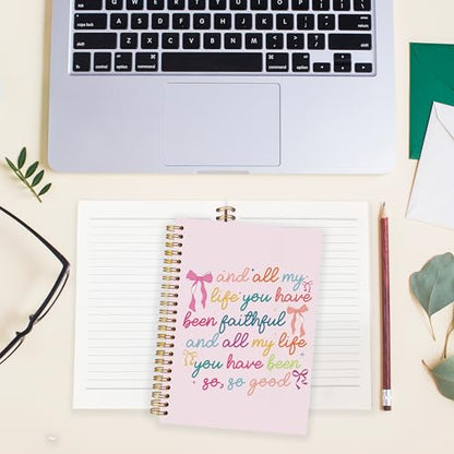 BearCake Coquette Bow Christian Notebook Journal, Religious Journal for Women, Christian Gifts for Women, and all My Life You Have Been Faithful Hardcover Spiral Notebook 5.5x8.3 - color: white Bible-so good