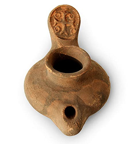 Herodian Cross Oil Lamp Replica – Authentic Biblical Terracotta Lamp from the Time of Jesus – Handmade Holy Land Artifact Gift - color: Herodian - Biblical Brown With Cross