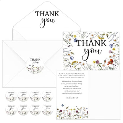 Marspark 25 Pack Funeral Thank You Cards Sympathy Envelopes, Wildflower - style: Wildflower