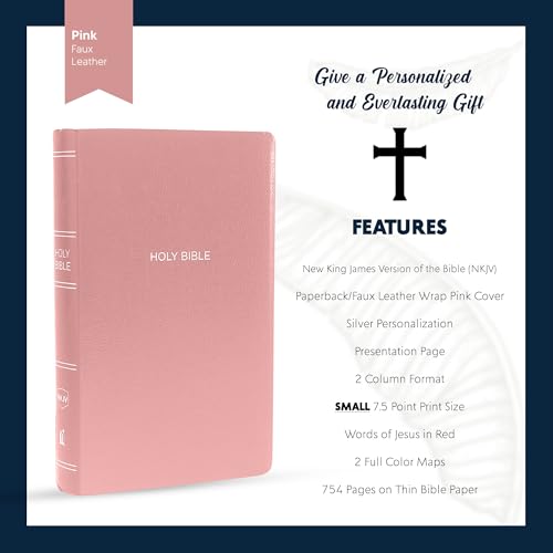 Personalized NKJV Small Print Bible for Women, Name Engraved, Standard Size - color: Pink, style: New King James Version