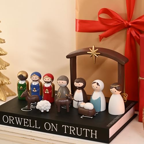AOMOONOA Small Nativity Set for Kids, 12Pcs Cute Resin Nativity Figurines - color: Mixed Color