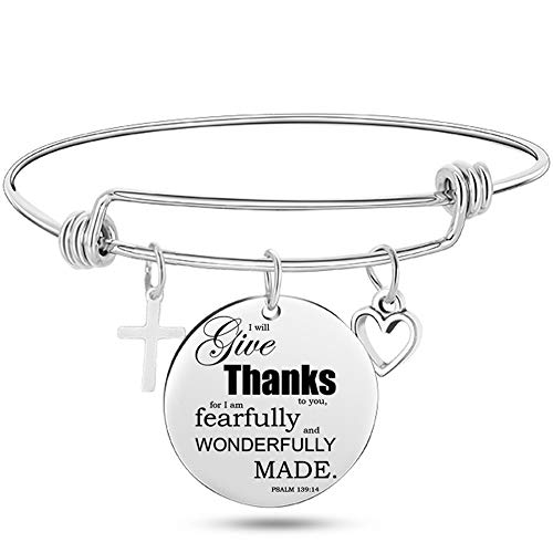 Jude Jewelers Stainless Steel Adjustable Size Christian Cross Holy Bible Verses Mantra Bangle Bracelet - style: Psalm 139:14