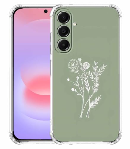 Green Flower Case Compatible with Samsung Galaxy A37,Aesthetic Floral Botanical Art Pattern,Unique Soft TPU Bumper Case,SA37 - color: Green Flower, size: Samsung Galaxy A37