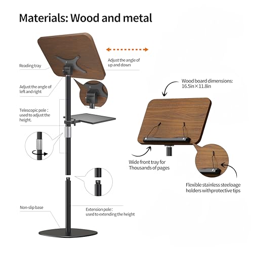 NAMON Lectern Podium Stand with Storage Tray, 16.5"–51" Height Adjustable - color: Walnut Effect