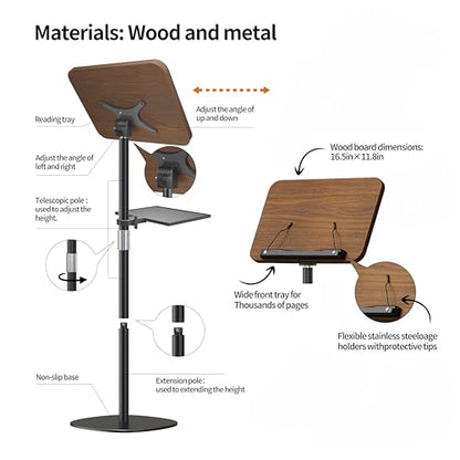 NAMON Lectern Podium Stand with Storage Tray, 16.5"–51" Height Adjustable - color: Walnut Effect