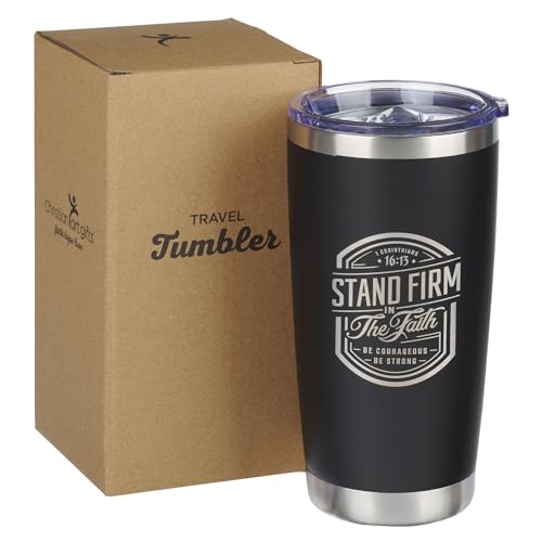 Christian Art Gifts Large Stainless Steel Inspirational Travel Mug Tumbler for Men & Women: Stand Firm Encouraging Bible Verse, Double Wall Vacuum Insulated w/Lid, Hot/Cold Beverage, Black, 18 oz. - color: Black/Stand Firm