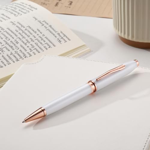 Cross Foundry Pearl White Rose Gold Ballpoint Pen, Medium Point, Black Ink