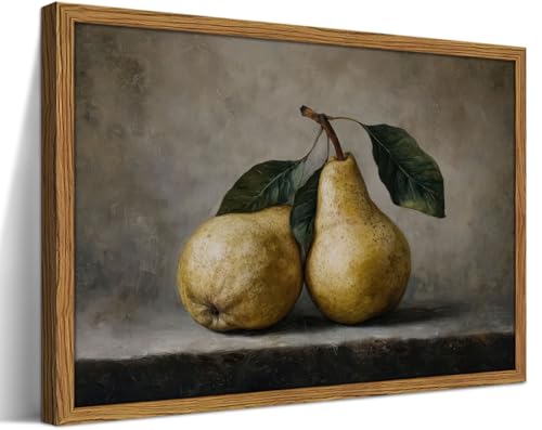 Framed Vintage Wall Art Rustic Pear Still Life Picture Wall Decor Painting Country Kitchen Antique Fruit Canvas Prints Cottagecore Aesthetic Home Decor for Kitchen living room-12×16inch - color: Pear, size: 16"L x 12"W