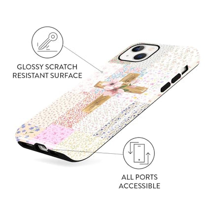 for iPhone 13/iPhone 14 6.1'' Pink Flower Cross Christian Phone Case - color: Pink Flower Cross, size: iPhone 13/iPhone 14