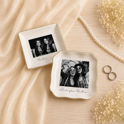 Personalized Photo Ring Dish for Best Friend, Custom Jewelry Dish with Picture & Names, Bestie Gifts for Women, BFF Soul Sister Friendship Keepsake, Birthday Christmas Wedding - color: Photo Ring Dish